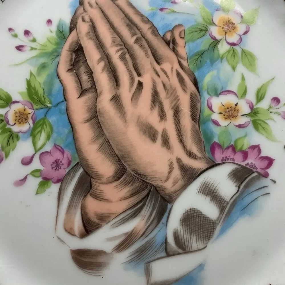 Vintage Japan Catholic Praying Hands Religious Decorative Plate Saints